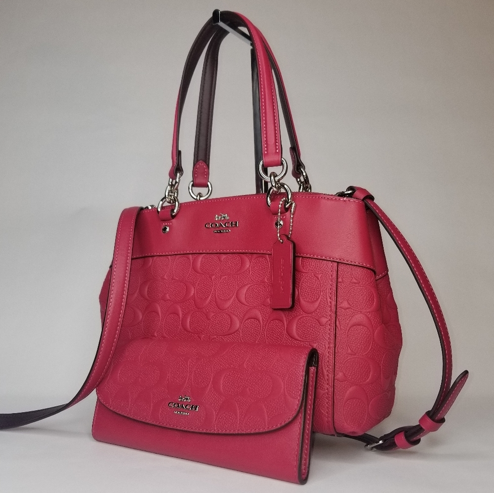 COACH 2PCS SET Signature EMBOSSED BAG + WALLET - Picture 2 of 12